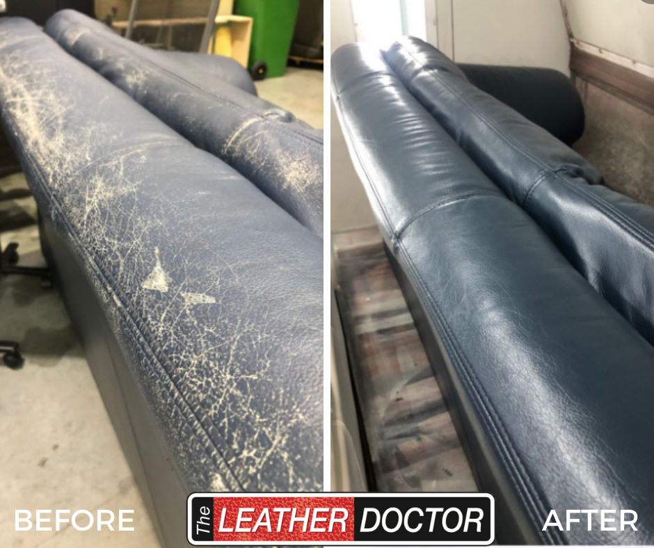 Blue Black Leather Couch Back Crack Repair