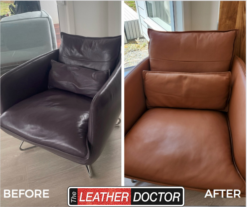 Dark to Light Brown Leather Armchair Recolouring