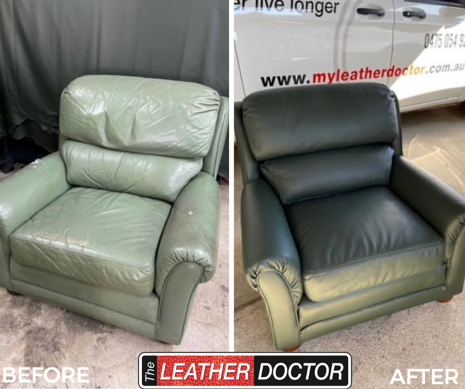 Green Armchair Recolouring Leather