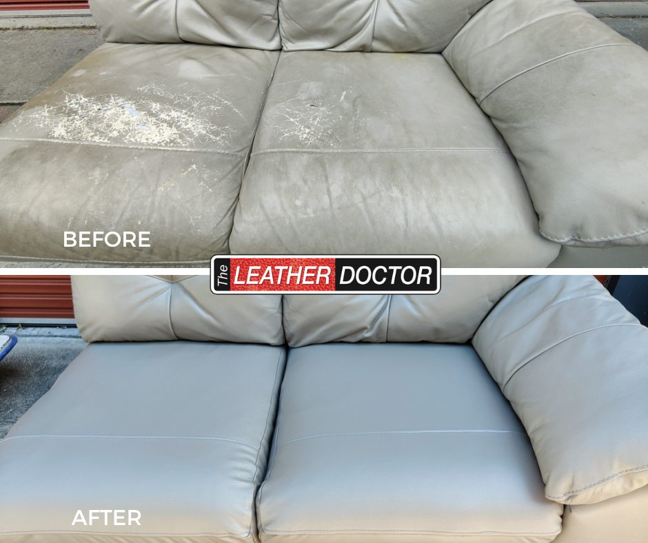 Grey and Cream Leather Lounge Repair