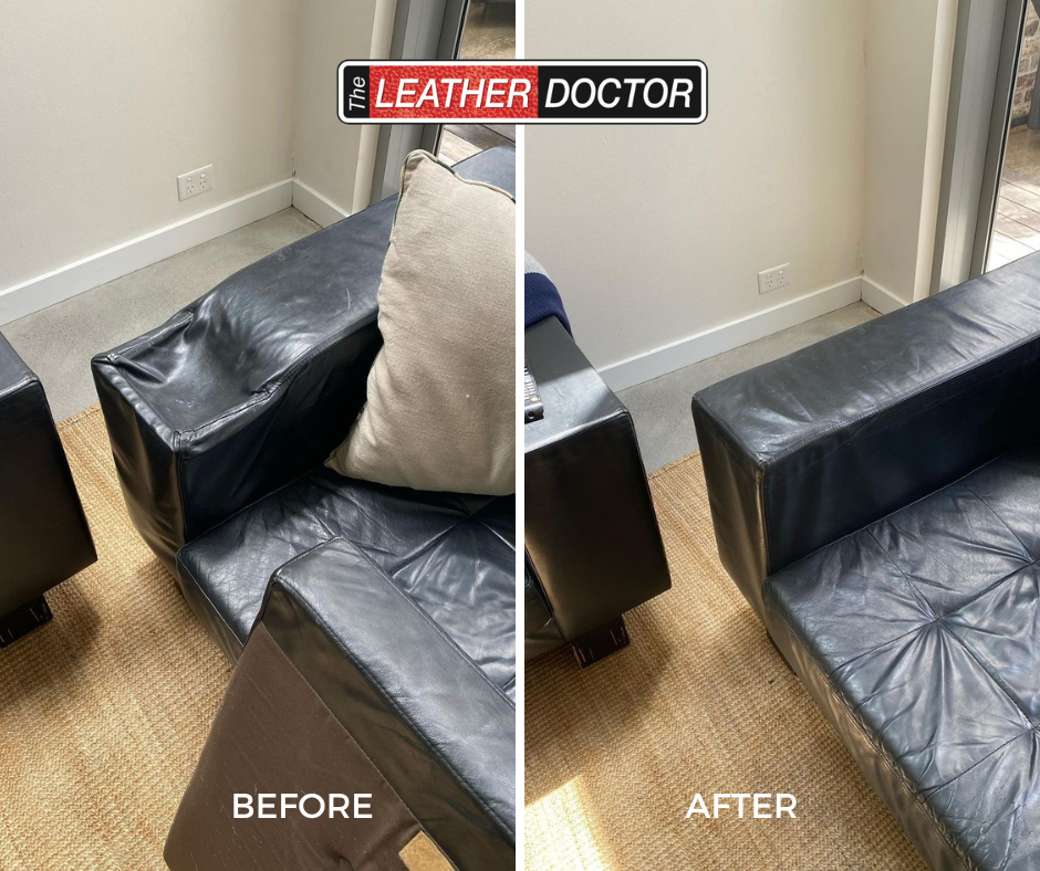 LD St George and Easter Suburbs Black Leather Couch Arm Collapse Repair