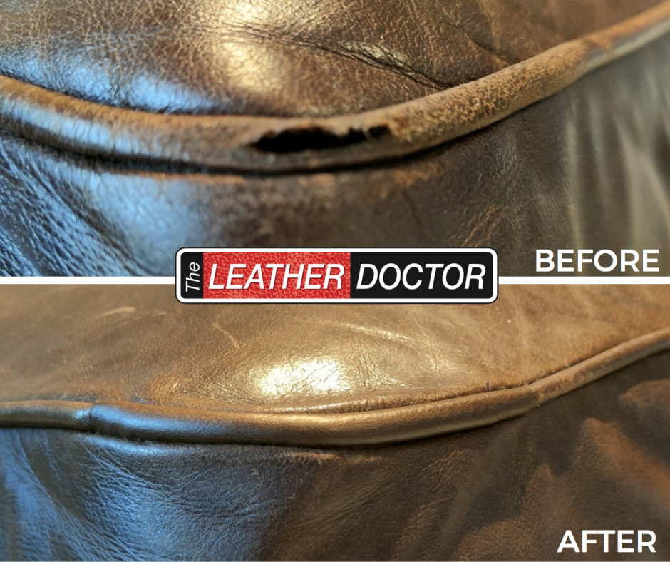 Leather Brown Round Cushion Rip Repair