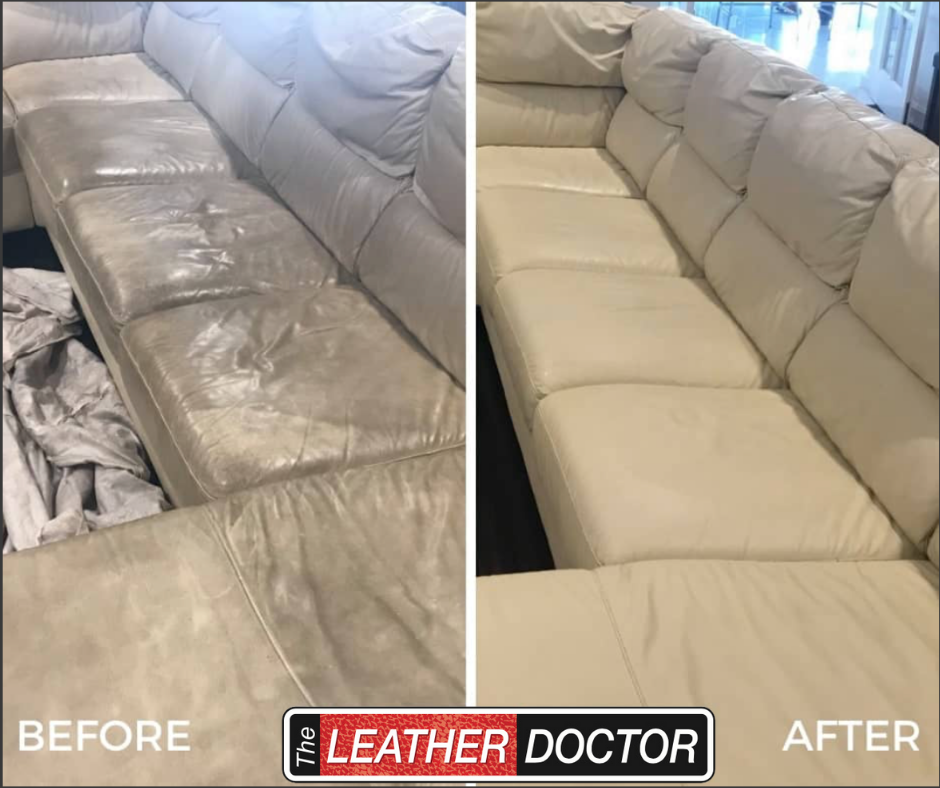 Long White Leather Lounge Cleaning