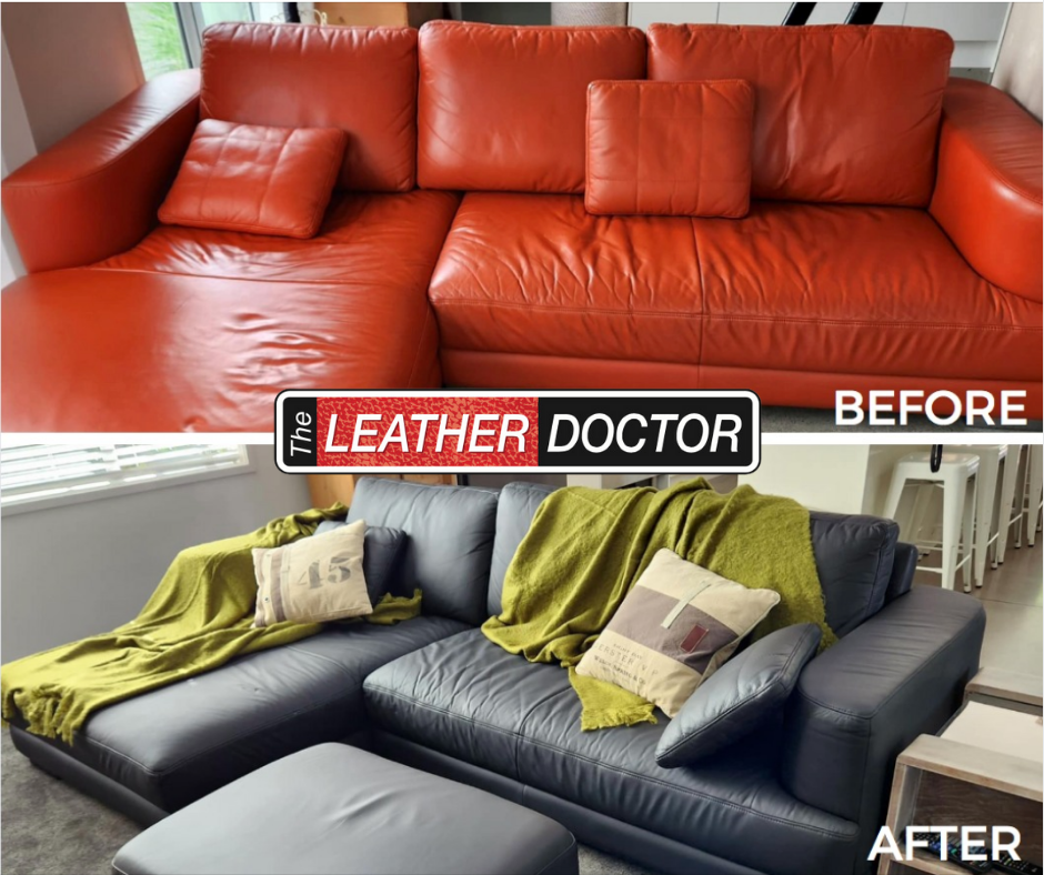 Red Orange Leather Couch to Black Recolour