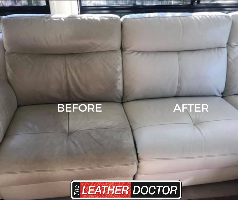 White Couch Cushion Side by Side Cleaning